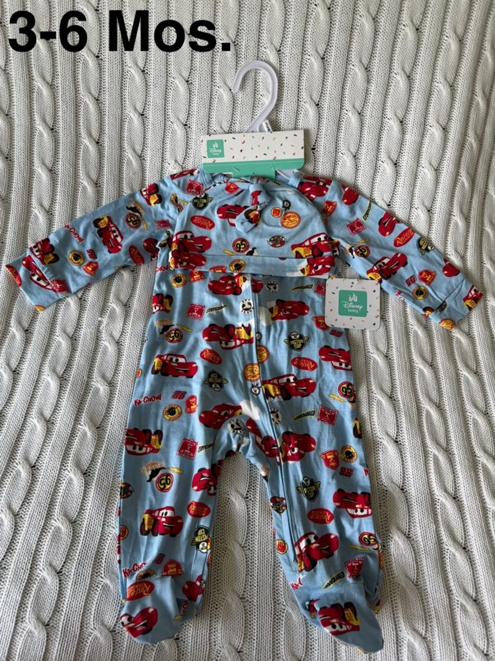 Disney Baby Lightning McQueen Footed Sleeper Bamboo Set NEW 3 6 Months Hat Gift